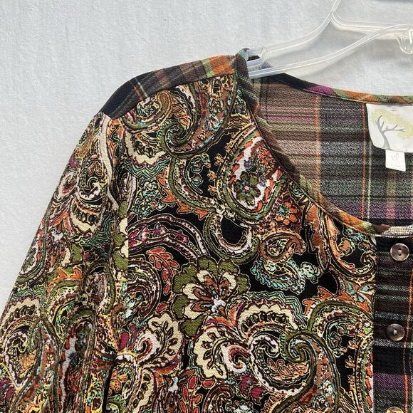 Fig and Flower Tunic Top Dress XL Brown Green Paisley Floral Romantic Flowy - Picture 3 of 14